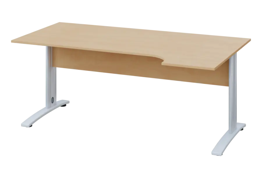 ERK 28 - 184 stůl kancelářský, rohový, pravý, kovová podnož bílá, deska 25 mm, široký 1800 mm, bříza irská